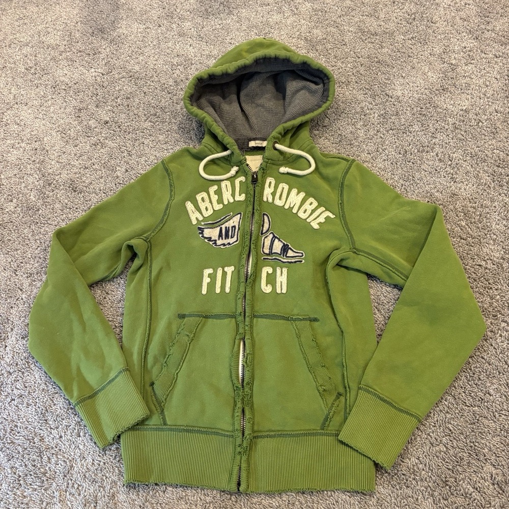 Vintage Abercrombie & Fitch Full Zip Hoodie Green Muscle Heavyweight Waffle Knit